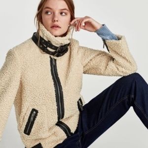 Zara Teddy Faux Shearling Aviator Moto Jacket